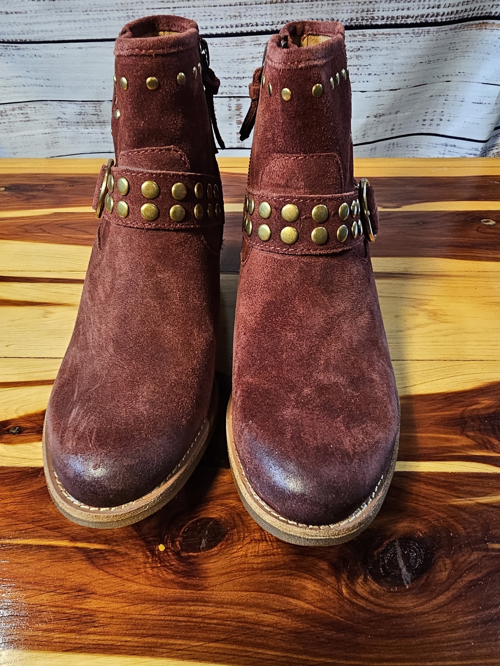 Sofft Rustic Red Suede Studded Ankle Boots NIB $170 Retail Harness Buckle Size 6 - Picture 2 of 6